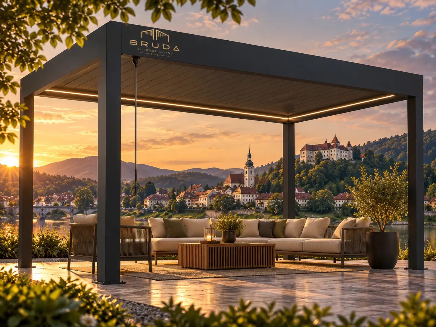 Manual BRUDA BM bioclimatic pergola in a Slovenian setting